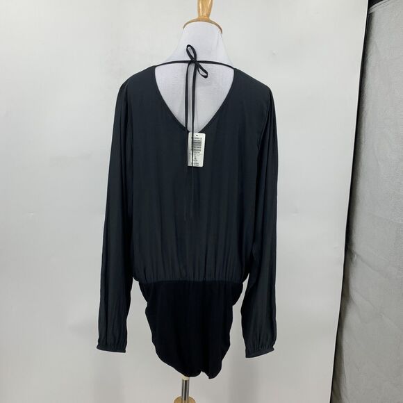 Torrid Surplice Bodysuit Womens 1 Stretch Long Sleeve Chiffon Back Tie Black - Picture 6 of 16